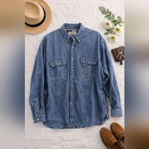 Vtg BAY TRADING heavy flannel Lined Button Down Chambray Pockets Shirt. Mens 2XL